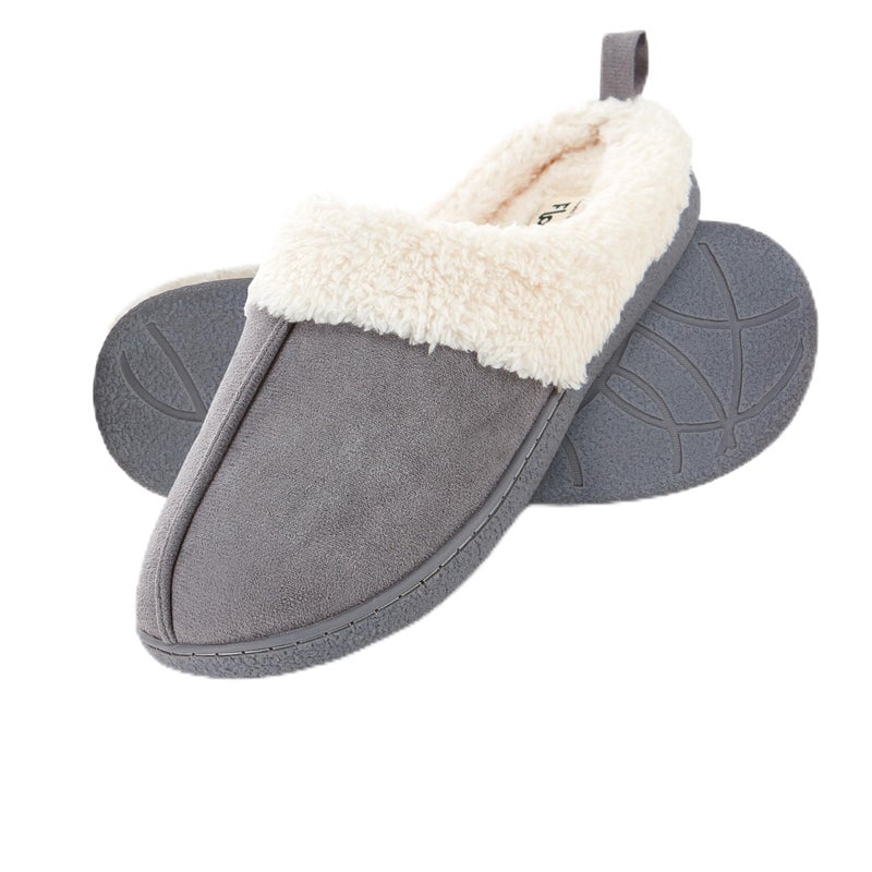 Floopi House Slippers for Women, Fur Lined Clog Womens Slippers Cozy Memory Foam with Indoor & Outdoor Anti Skid Sole (M, Grey-301) - Image 1
